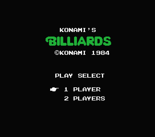 Konami's Billiards title screen for MSX